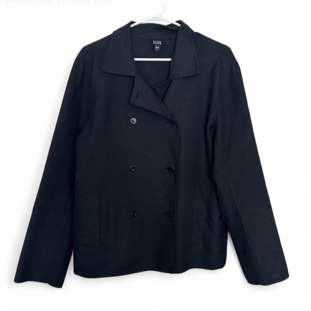 Eileen Fisher Women’s Black Cotton Button Front Blazer Jacket Size L